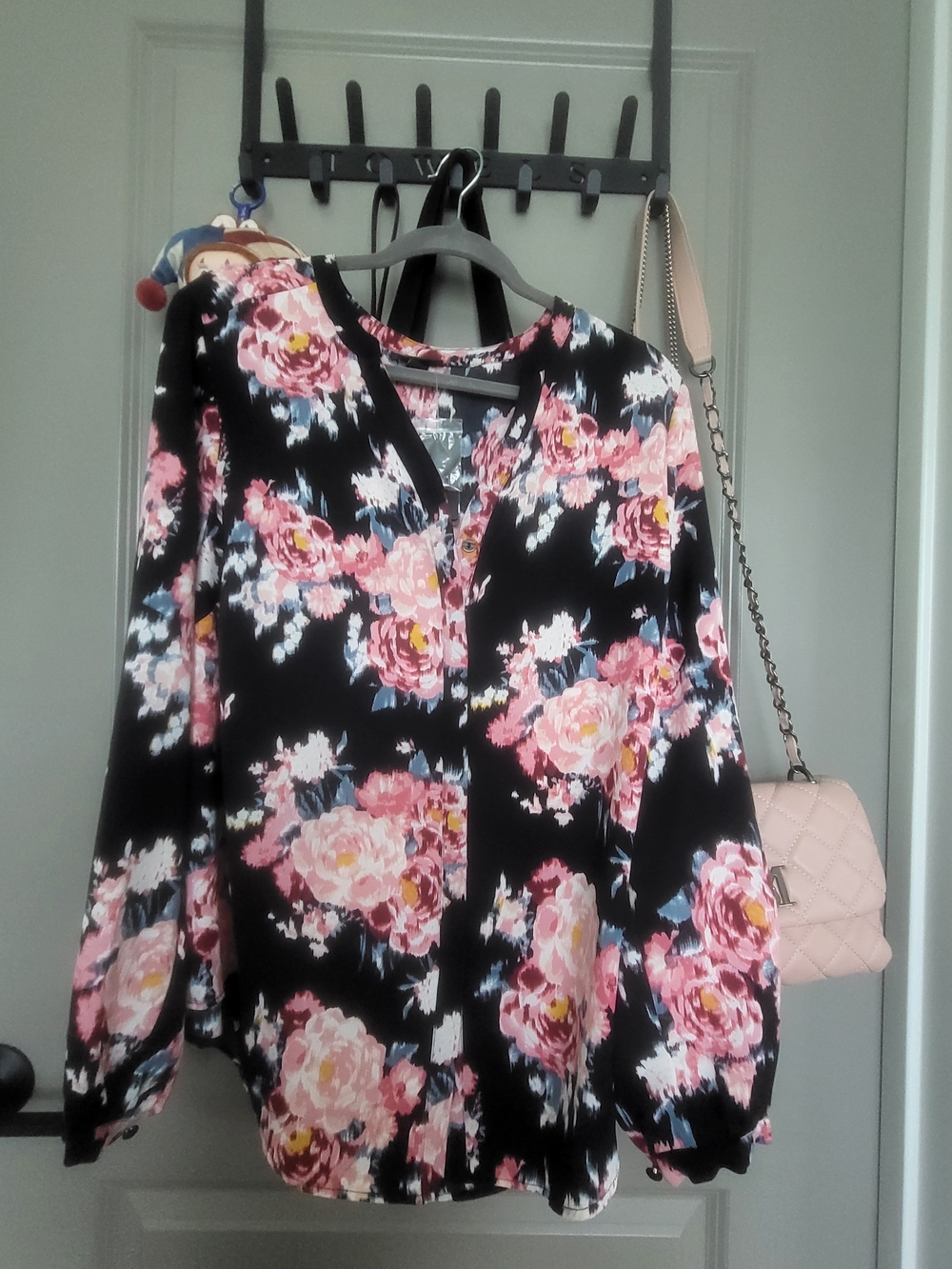torrid Black Floral Button-Down Blouse with Pink Roses